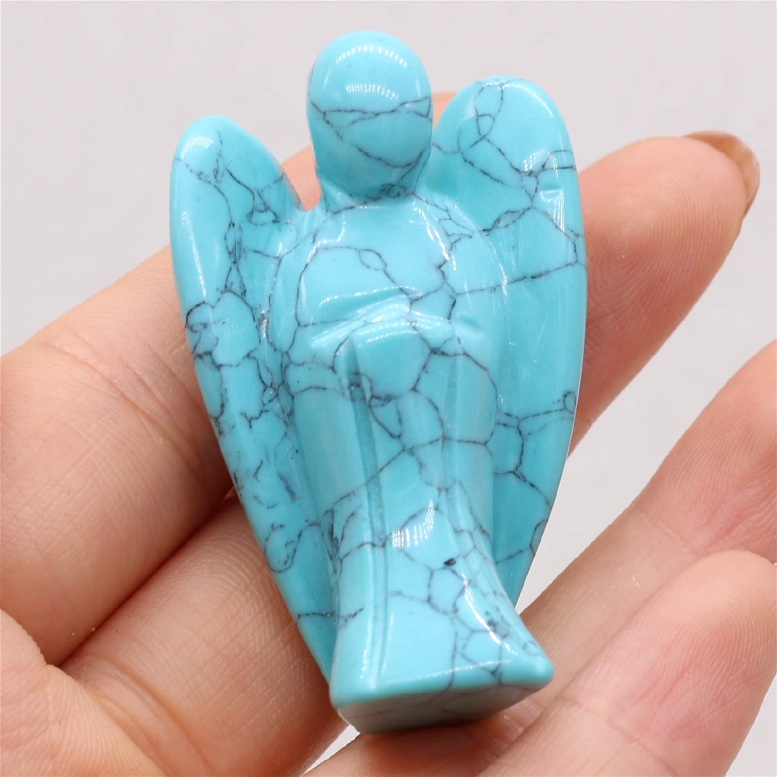 Raumdekoration 30g Naturstein Kristall Pendel Engelsform Heimdekoration Figur Statue Edelstein Ornament 50x35mm 1PC Geschenk (Color : Blue Urine, Size : 50x35mm)