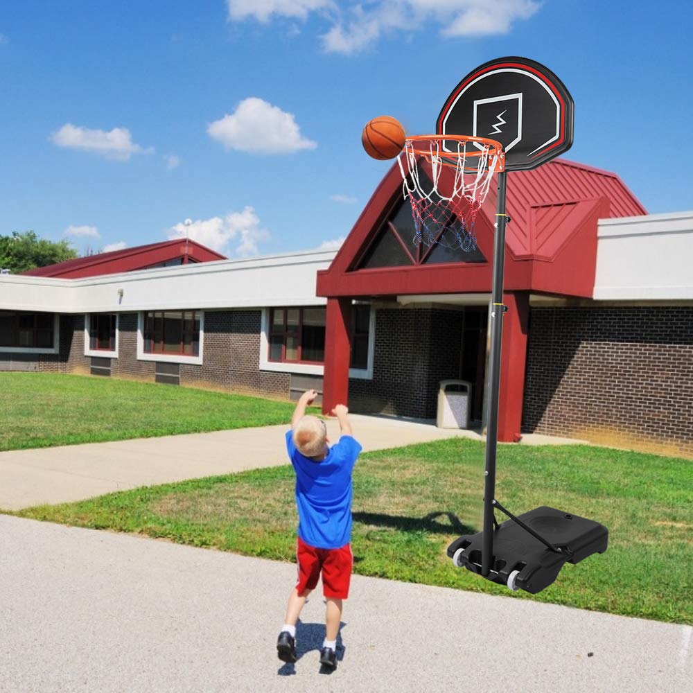 YOLEO Panier de basket extérieur pour enfants, réglable 160-210 cm, système Net System sur roues
