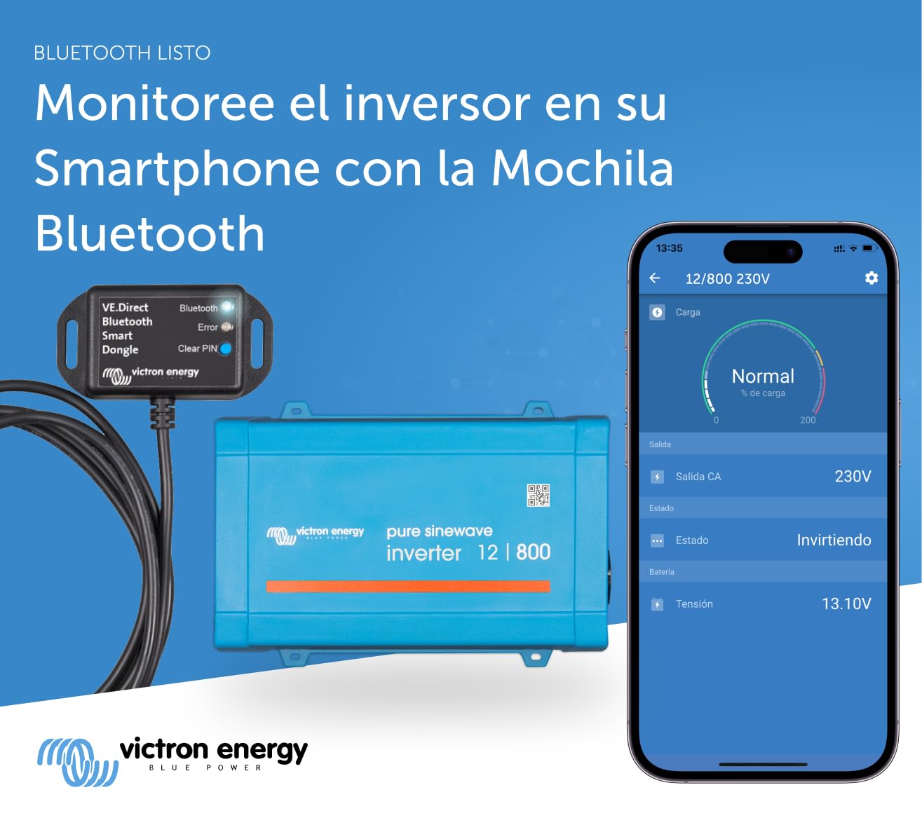 Victron Energy 800VA 12-Voltios 230V CA Inversor de Onda sinusoidal Pura (Schuko)