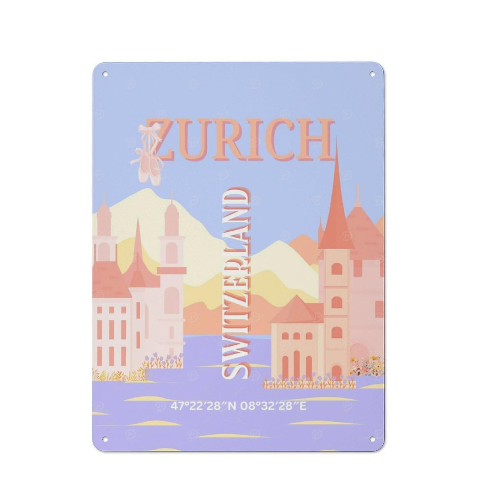 Junmoney Style-5 Zurich, Switzerland Travel Rustic Metal Plaque 40X30cm For Living Room Or Hallway, For Garage, Workshop And Man Cave Decoration