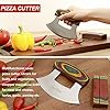 Amhoo Pizza Cutter Chef Mezzaluna Ulu Knife Handle Color Wood Grip Sharp Rocker Slicer Stainless Steel Blade Salad Onion Vegetable Chopper with Holder Base Christmas Gifts #5