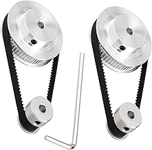 GT2 2 Piece Set Synchronous Wheel 20 & 80 Teeth 5mm Bore Aluminum Timing Pulley with 2pcs Timing Belt Length 250mm Width 6mm (20-80T-5B-6)