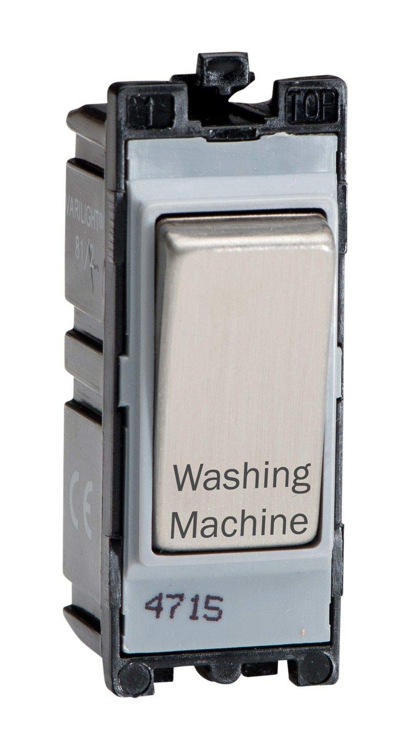 VarilightEngraved 20A 1-Way Double Pole Switch 'Washing Machine' PowerGrid Steel - G201DS.WM