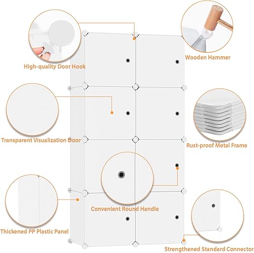Miniatura 6 de C&AHOME Organizador de almacenamiento de cubos con puertas, estante de 8 cubos, gabinete de armario, estantería modular de bricolaje de plástico,
