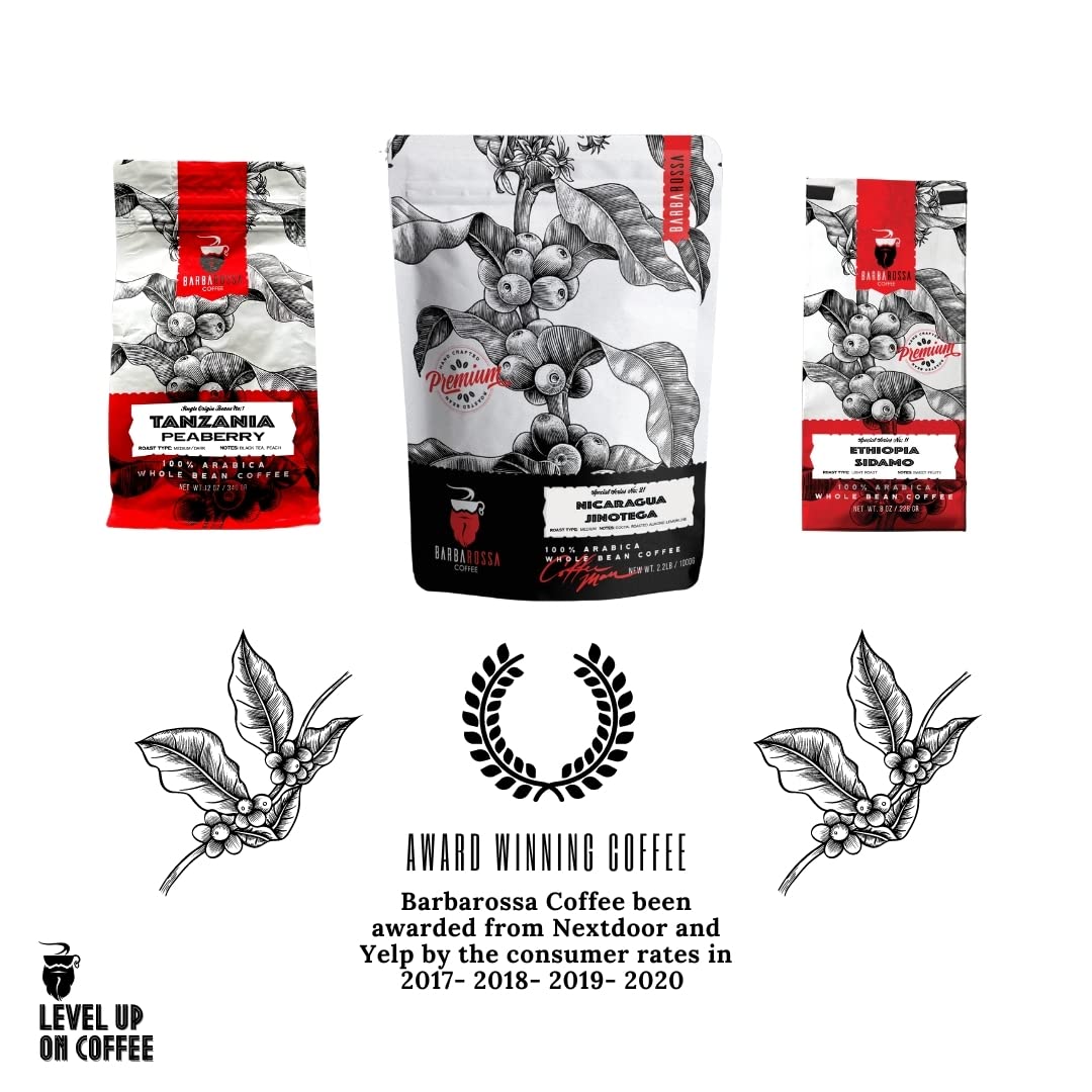 Barbarossa Hawaiian Kona Blend Coffee -Natural Premium Quality Handcrafted Coffee - Medium Dark Gourmet Whole Beans Low Acidity Roasted | 2019 Neighborhood Favorite Award - 12 Oz…