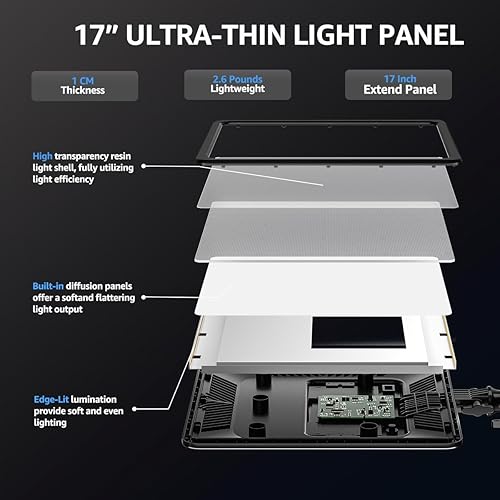 Miniatura 6 de NiceVeedi - Panel de luz de fotografía de 17 pulgadas, 48 W, 2700-8500 K, luz de video LED bicolor con control remoto, iluminación de estudio