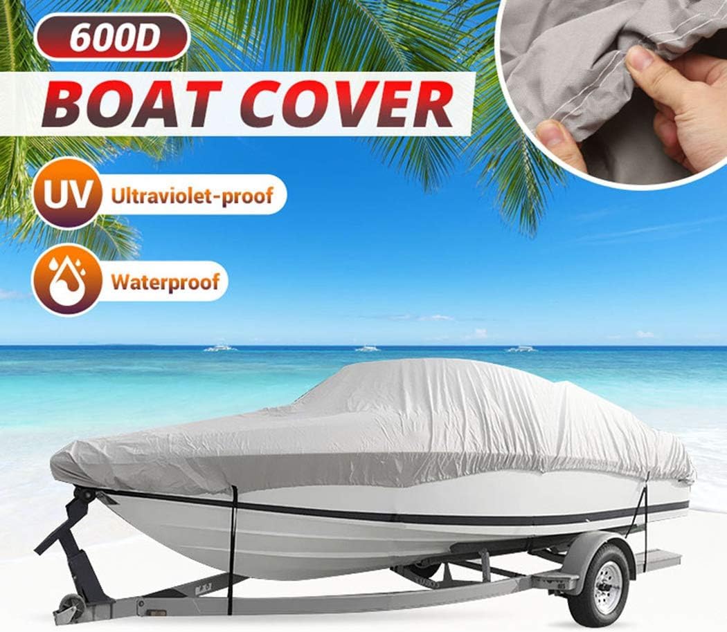 Funda Impermeable y Resistente for embarcaciones, Apta for Cascos en Forma de V, de Tres Cascos y protección Exterior Gris for lanchas rápidas remolcadas.(20/22FT)