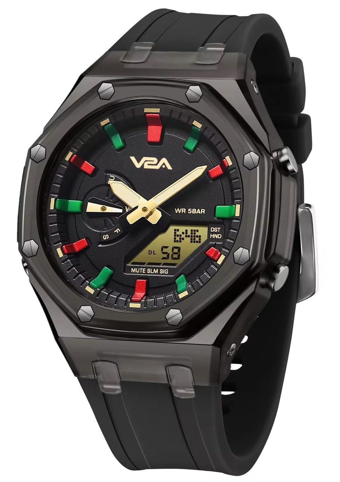 V2A SportMaster Series Analog-Digital Watch, 44mm ABS Case, Resin Band, Alarm, Stopwatch, Luminous Backlight, 5 ATM Water Resistant Gift for Men | Birthday Rakhi Gift (Black-Black) (B0D8YSK1HZ) Amazon Price History, Amazon Price Tracker