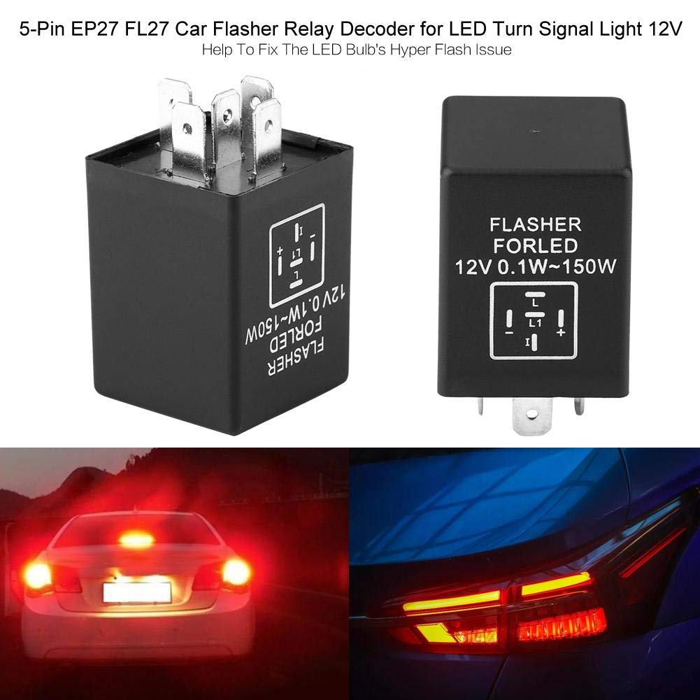 Yctze 5-Pin EP27 FL27 12V Plug & Play Car Flasher Relay Decoder for LED Turn Signal Light [PVC] (czarny)