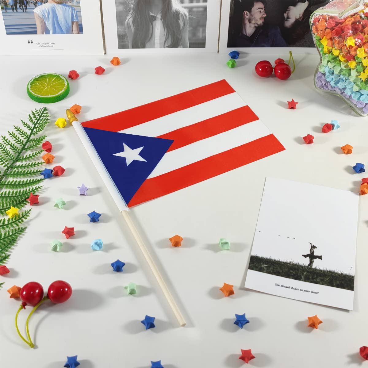 20 Stück Puerto Rico Flaggen 13x20 Cm – Mini-Flaggen Auf Holzstäbchen Mit Goldener Spitze