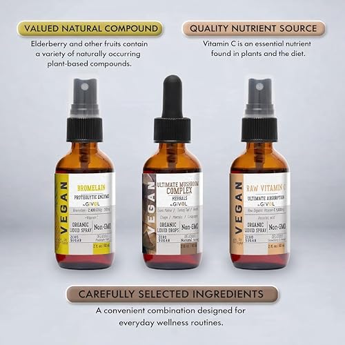 Vista 2 de Paquete de defensa de la inflamación líquido Ultimate Mushroom Complex con melena de leones, reishi, cordycepts y chaga, vitamina C cruda