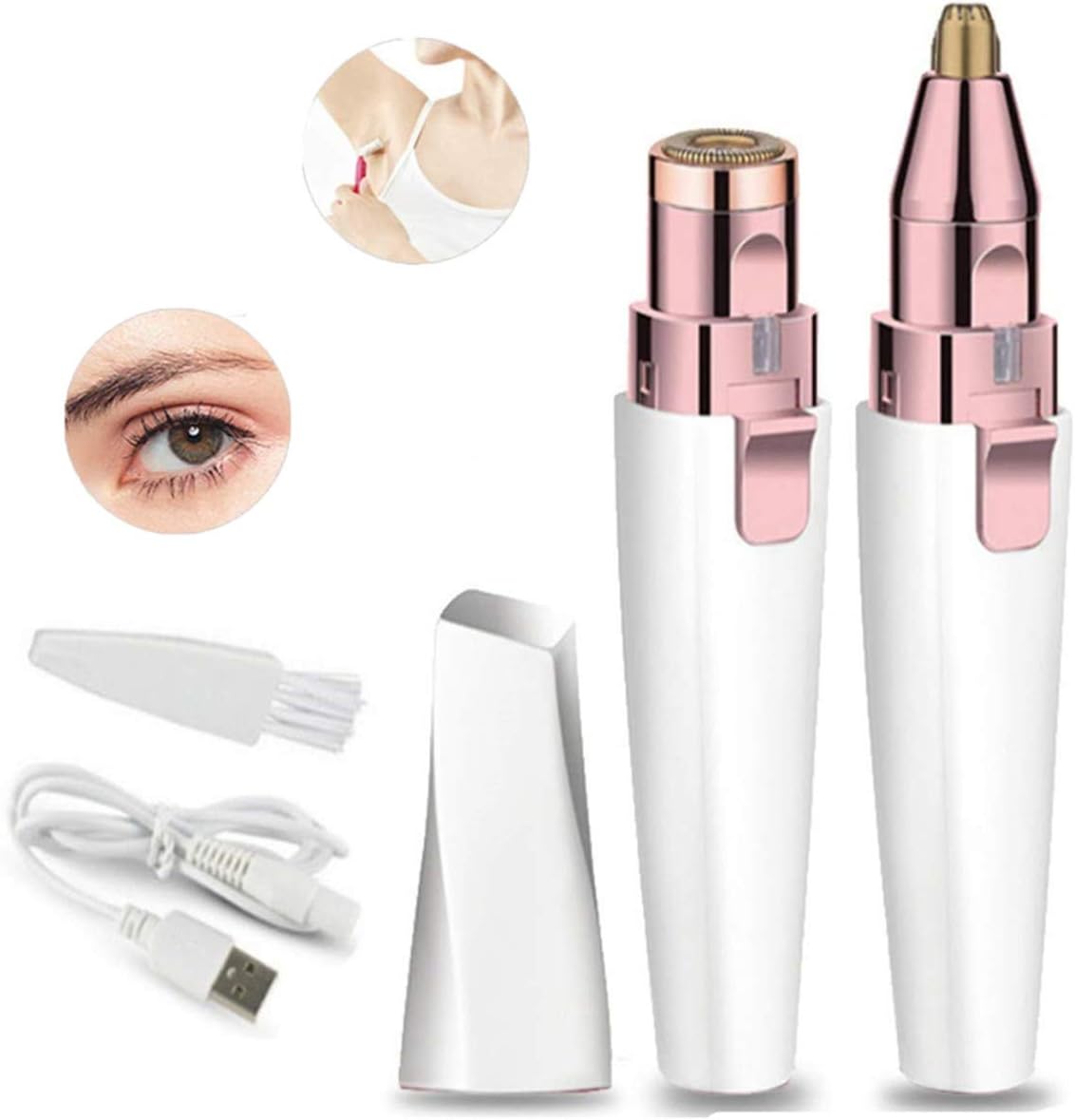 Rechargeable Eyebrow Trimmer & Facial Hair Remover for Women, 2 in 1 Facial Hair Removal with Eyebrows epilator,Painless Trimmer Shaver with Built-in LED Light