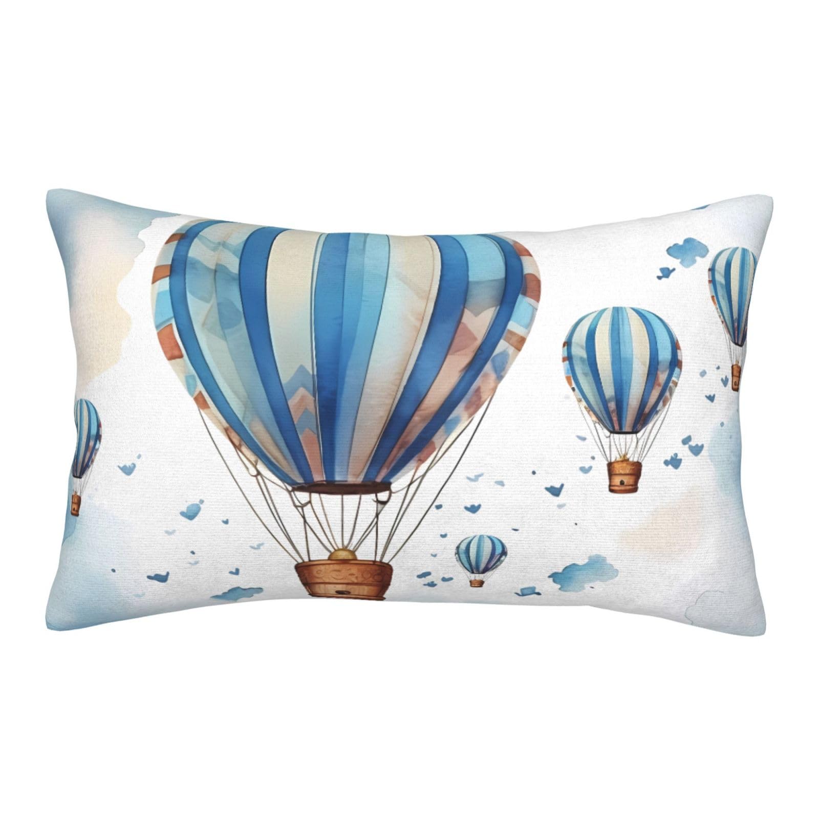 Velvet Pillowcases 14"x20" Ultra Soft Breathable Pillow Cases, Luxury Fuzzy Throw Pillow Covers with Zipper, Blue Hot Air Balloon Pillow Shams All Seasons Decorative Cushion Cases for Couch