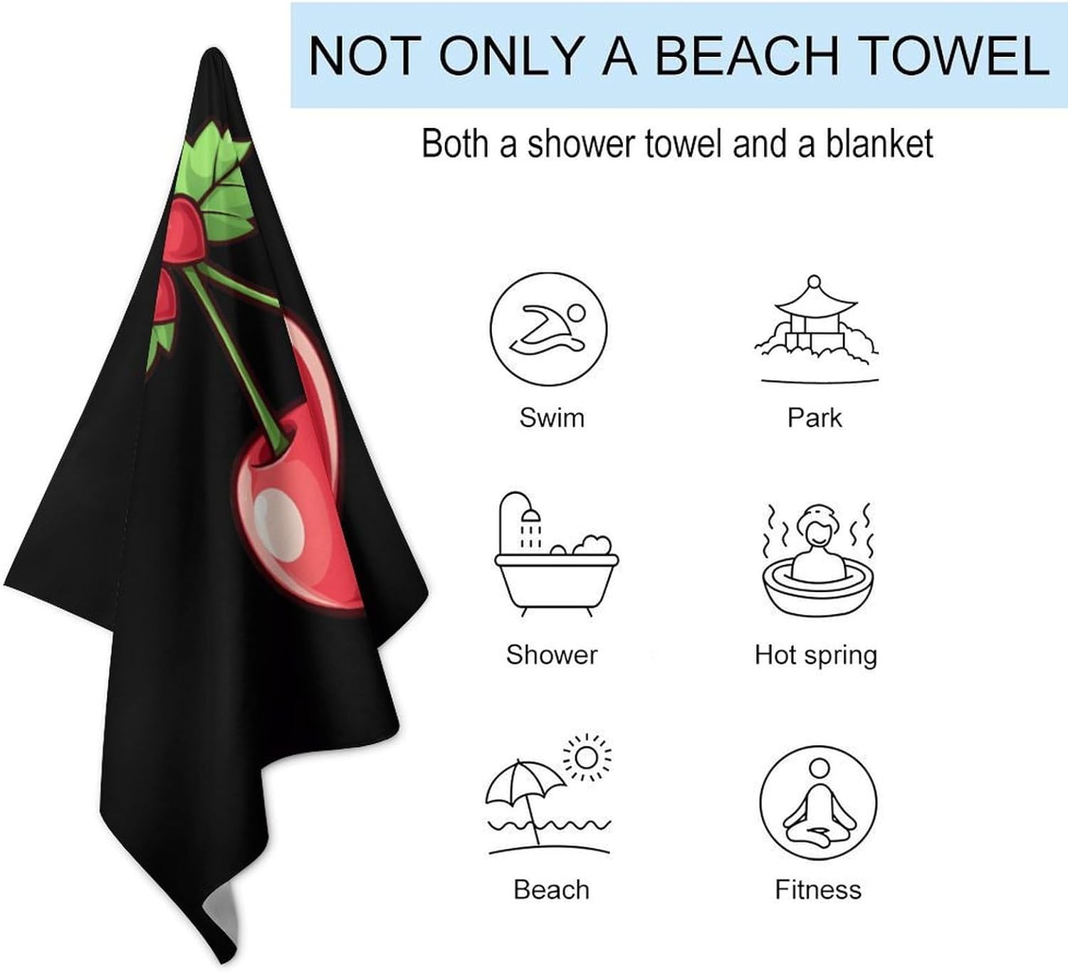 Cherry with Heart Oversized Beach Towel Soft Absorbent Pool Bath Swim Towels for Adults Travel Vacation Gifts 130x80cm