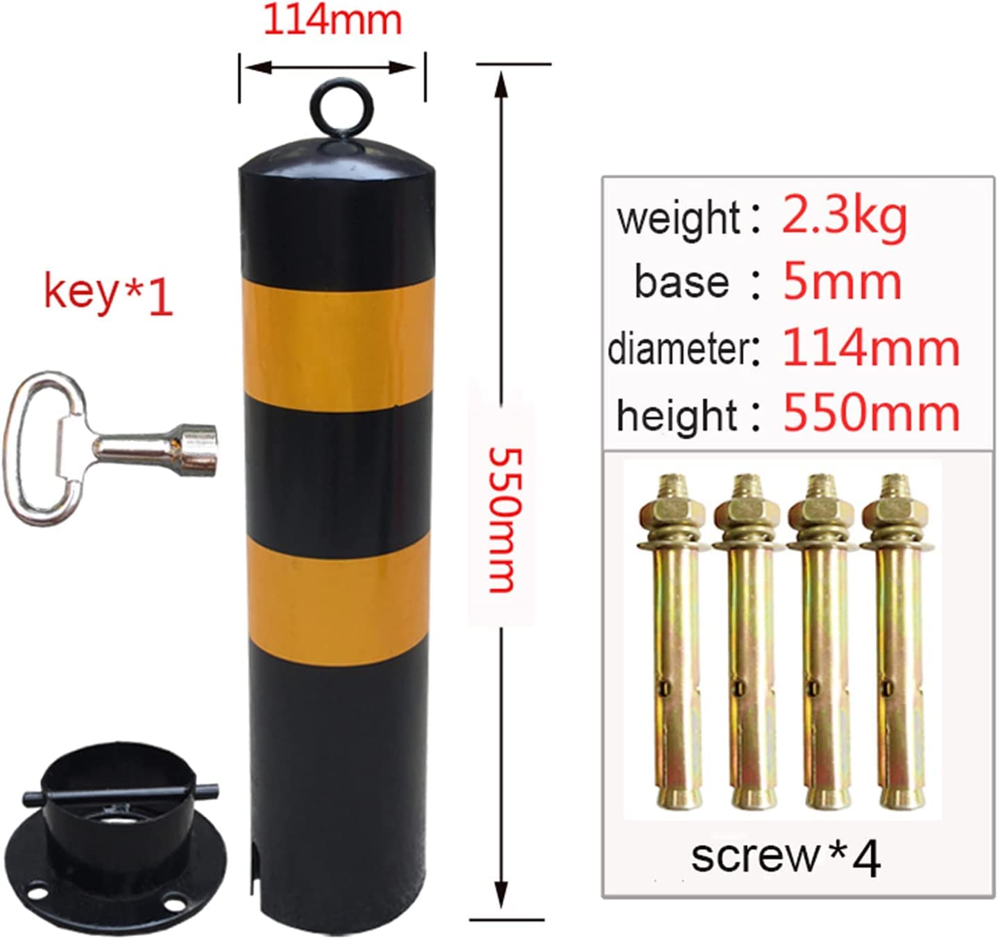 Safety Bollard Traffic Delineator Post, Heavy Duty Parking BollardParking Security Post for Commercial Or Private Use Black Parking Barrier 114×550mm