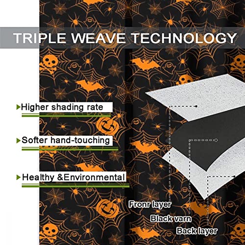 Kazynee Halloween Skull Blackout Curtains For Living Room And Bedroom Spider Web Ghost Pumpkin Window Curtain Black Orange Gradient Grommet Thermal Insulated Drapes For Halloween Party Decor 42X63In #TOP6
