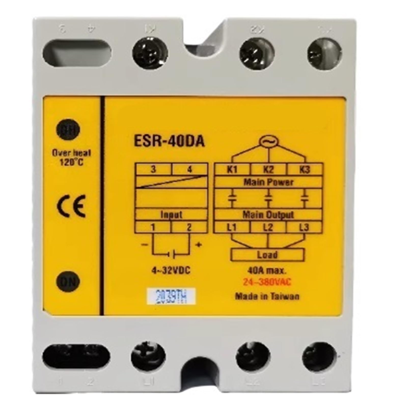 Relais statique ESR-40DA SSR 40A commande DC 3-32V charge AC 220V 380V