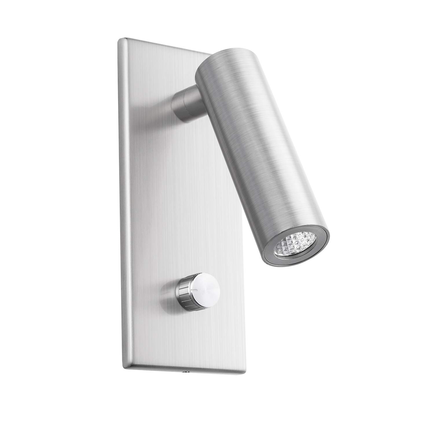 Meanyee Wandleselampe Wandleuchte Kopfteil Nachttischleuchte mit Drehschalter/Dimmbar/Verstellbarer Arm/Eingebettet/Nickel gebürstet / 3000K LED/MY-WN225B