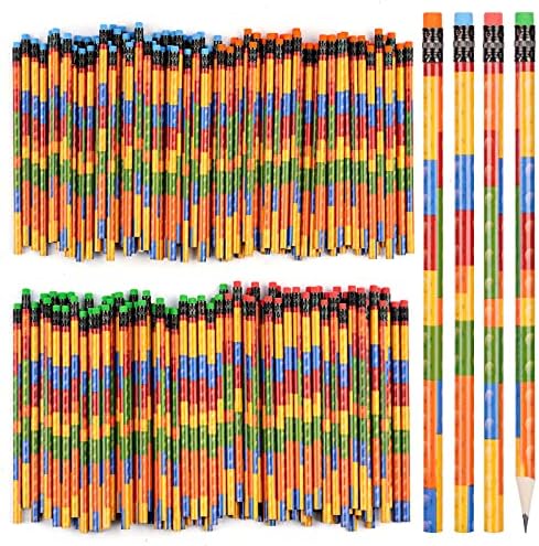 Kolewo4ever 200 Pieces Building Block Wood Pencils Colorful Round Pencils with Top Erasers Kids Birthday Goody Bag Bulk Filler for Exams, School, Office, Sketching and Learning Activities (200)