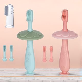 Toddler Toothbrush Age 1-2, Baby Toothbrush 6 to 12 Months, Infant Toothbrush with 6 Soft Bristles, Tooth Brush for Baby 0-2 Years, Finger Brush Teeth Training, Toddler Tooth Brush