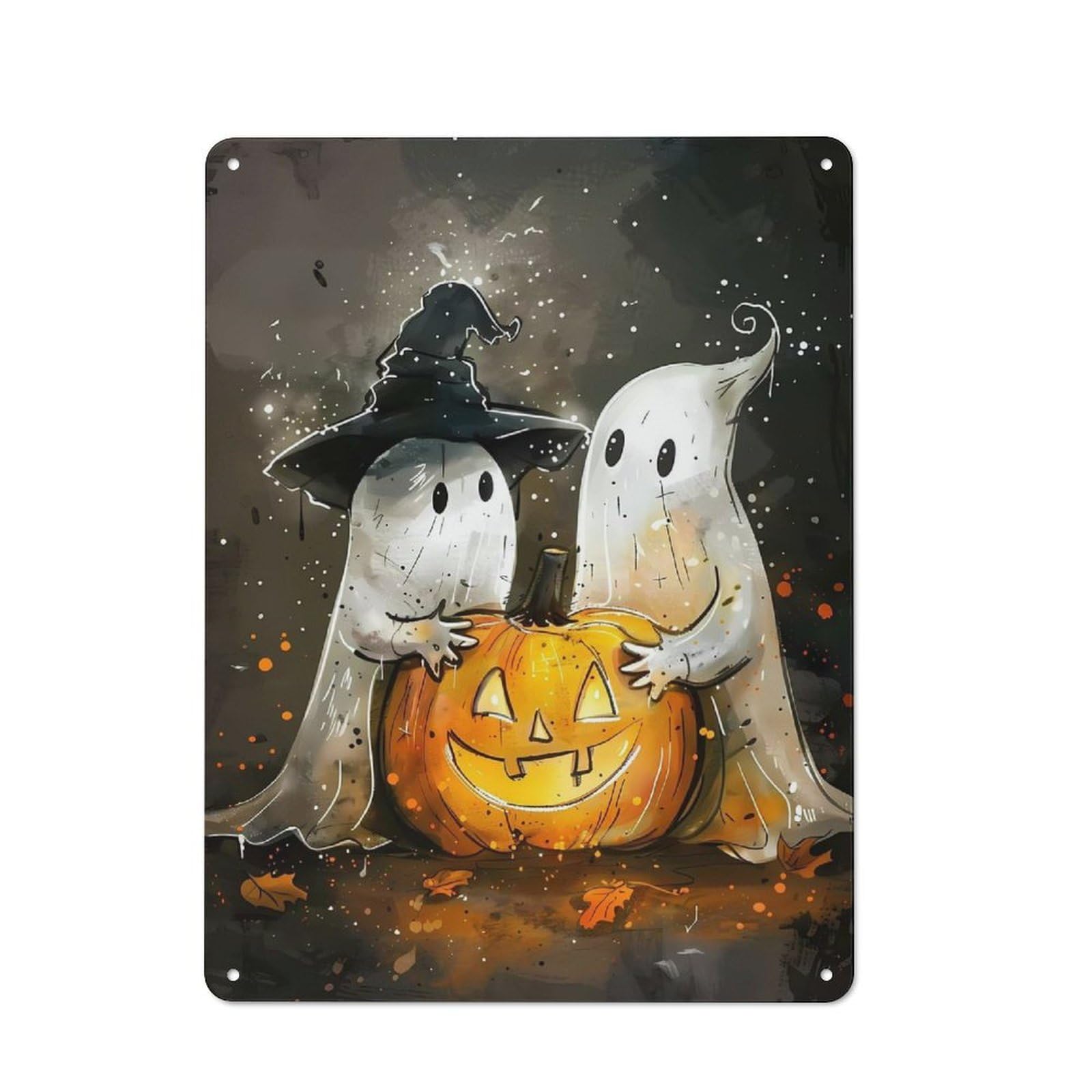 Junmoney Ghosts Pumpkin Halloween Rustic Metal Plaque 40X30cm For Studio Or Craft Room, Suited To Craft Room Decorators