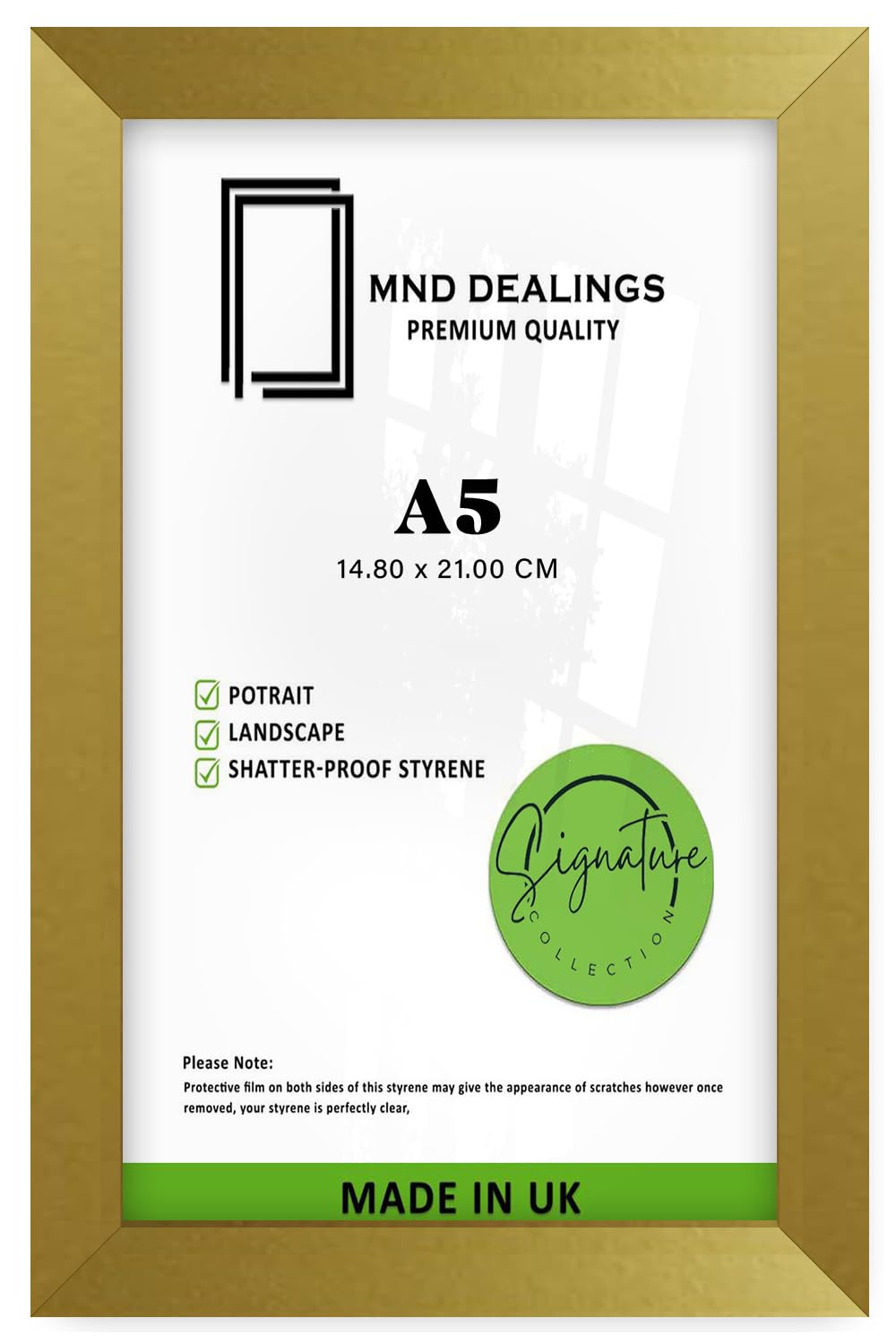 MND Dealings | Premium A5 (14.80 x 21.00 CM) Gold MDF Poster Frame | Engineered Wood | Rectangle Frame, Birthday, Christmas 8X5.5 Inch - [ Gold ]