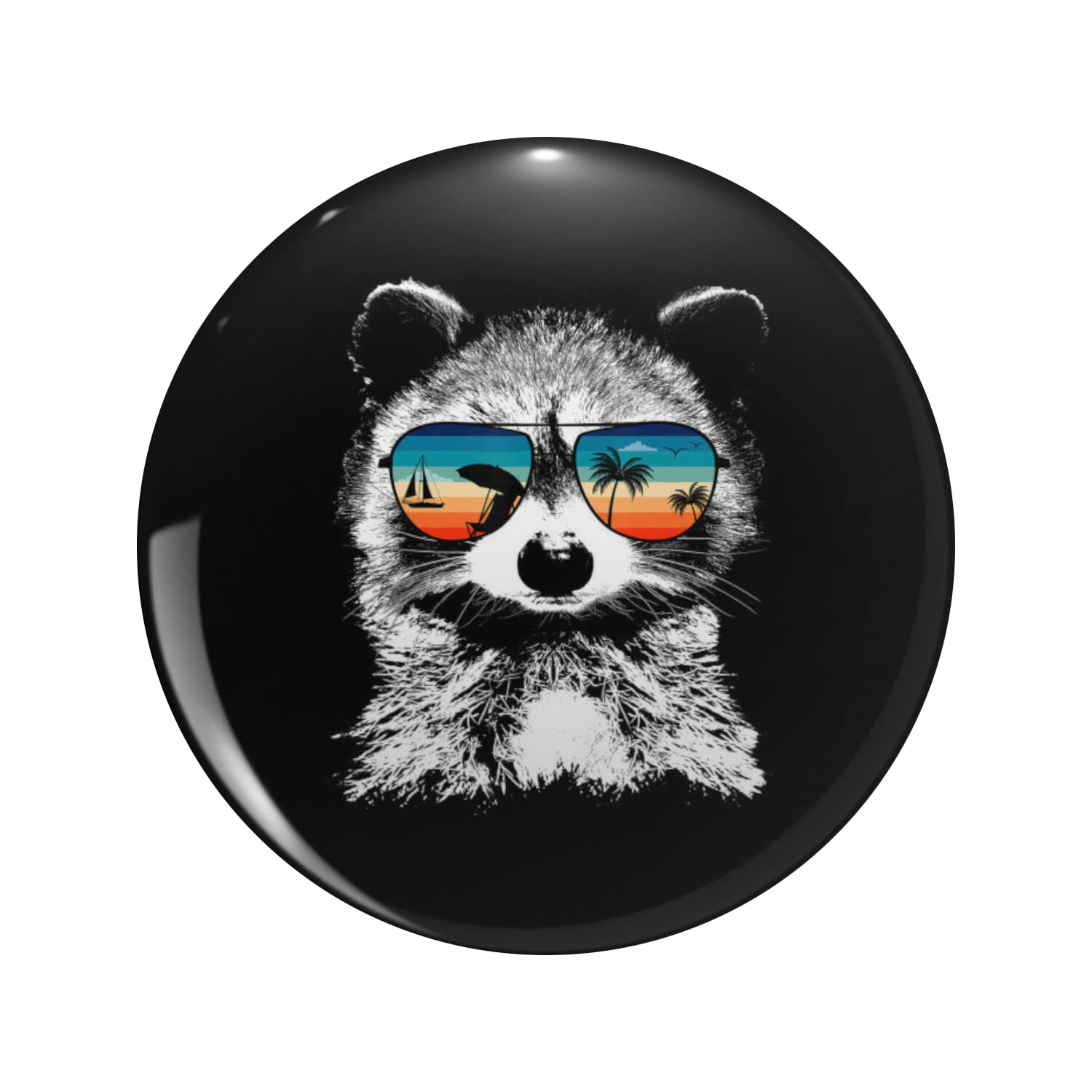 Raccoon With Glasses Sunglasses Retro Style Round Metal 0.75" Lapel Pin Hat Shirt Tie Tack Pinback