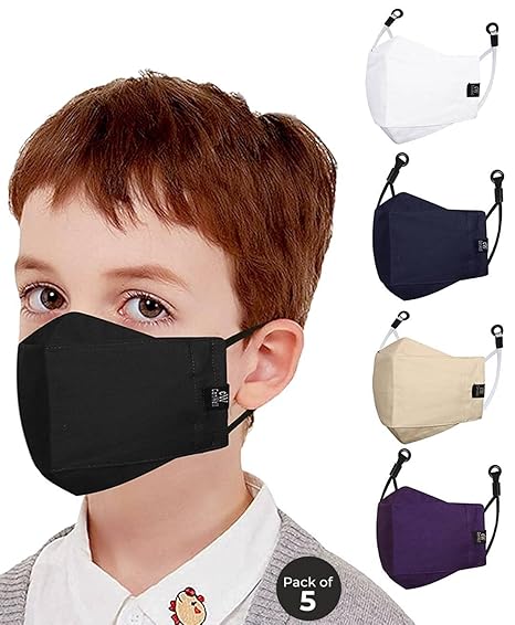 Cenwell Boys and Girls Cotton Cute Designer Reusable Washable Breathable Face Mask with Adjustable Earloops Without Valve (Multicolour)