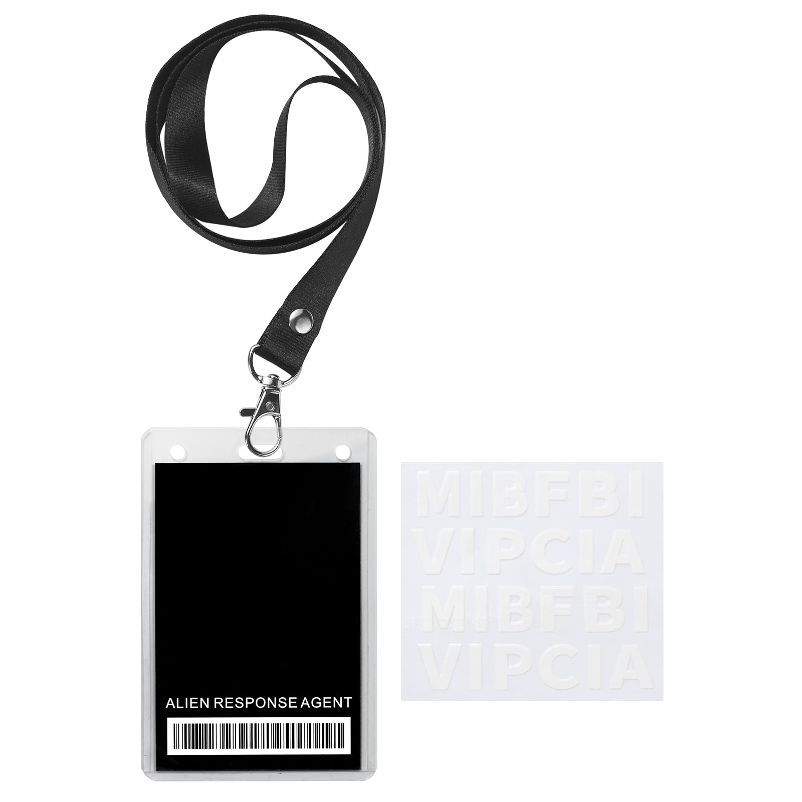 Agent Costume Accessories, Black ID Badge Props, Men in Cosplay Costume Name Tag with Lanyard, Spy Decorations Secret Agent ID Card Holder for Halloween Party Supplies