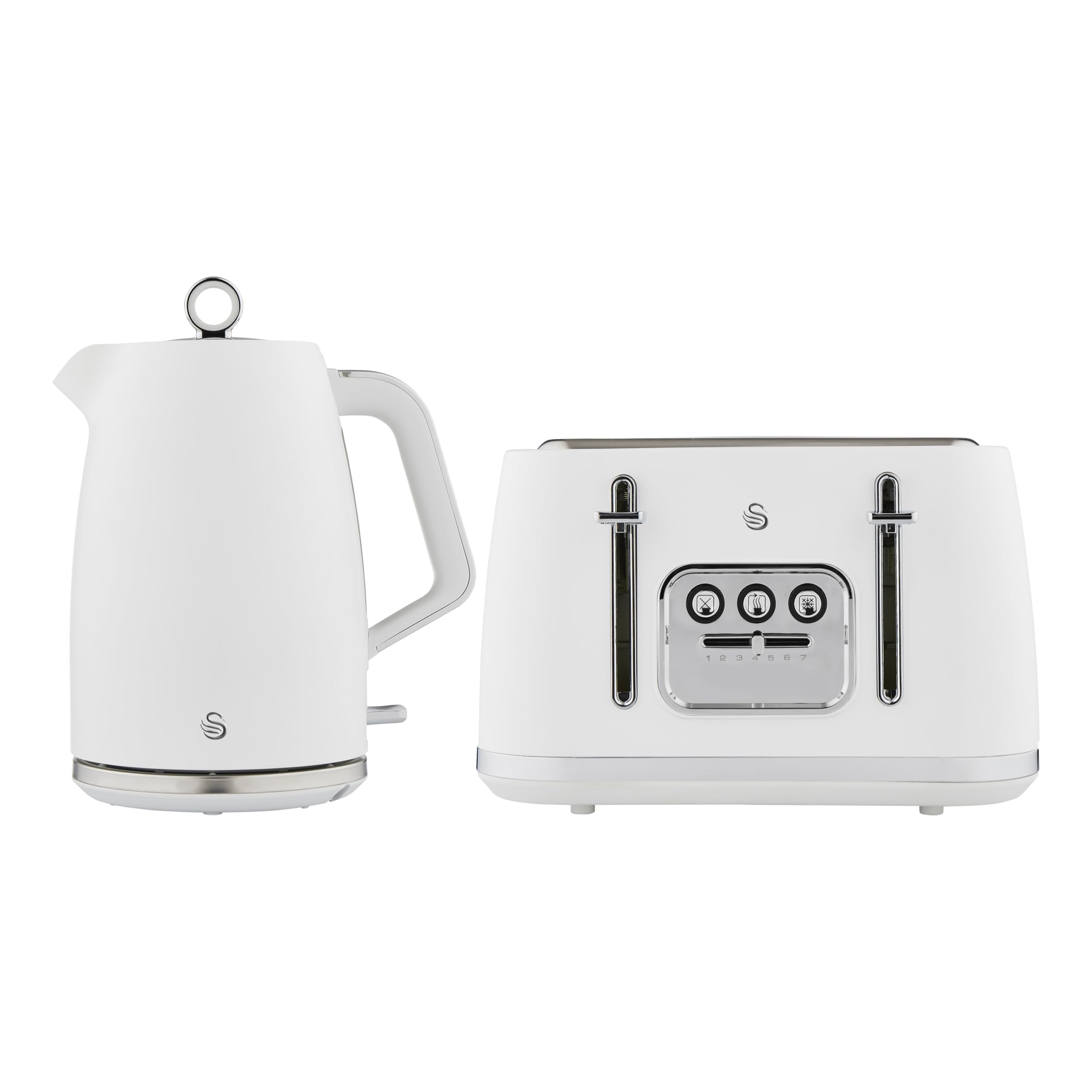 Swan Serenity Kitchen Set, 1.7L Kettle & 4 Slice Toaster, White, SK14017WHT & ST19024WHT