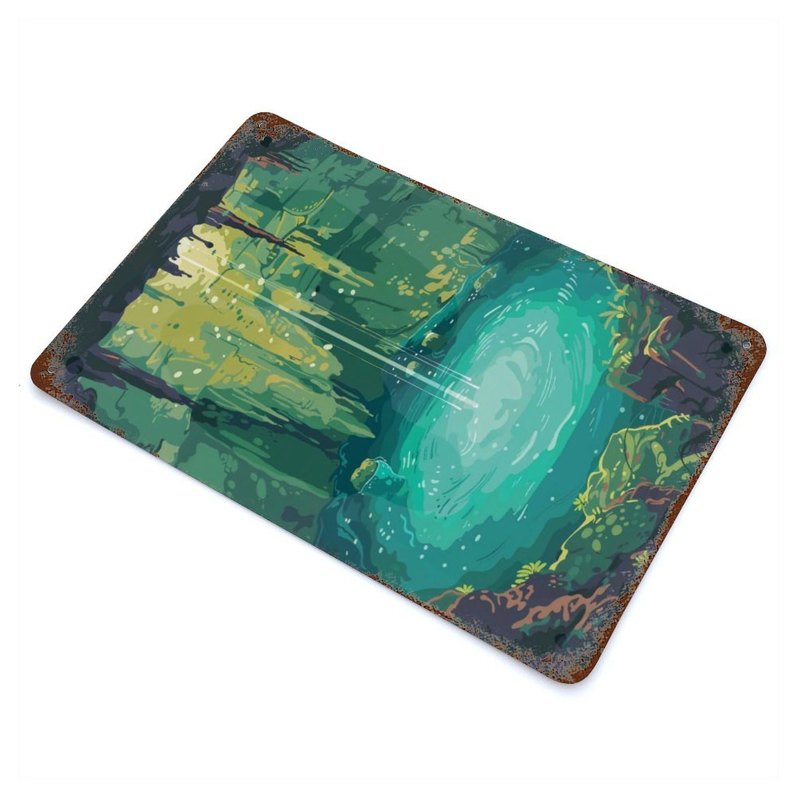 Cancun Cenote Weathered Tin Sign 11.8"x7.9", Ideal for Shed, Workshop And Garage Wall Decor