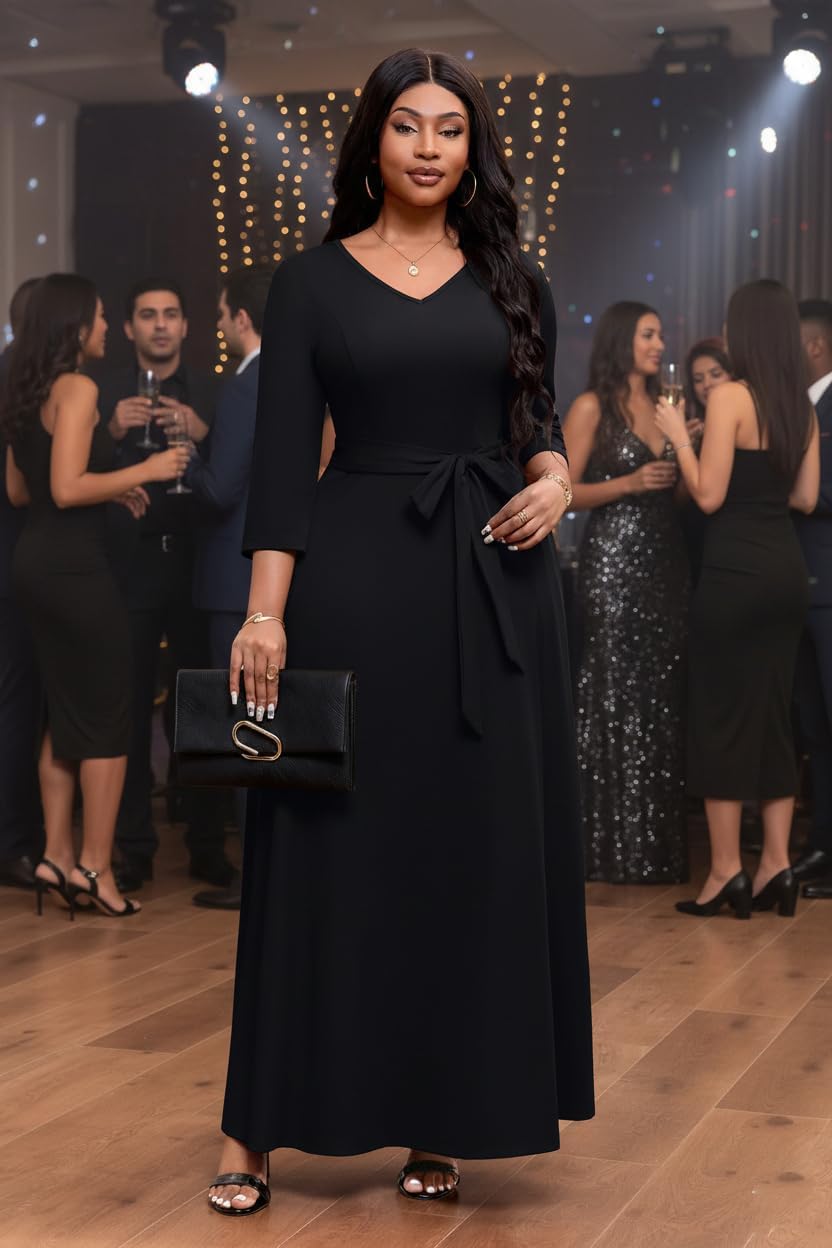 FANDEE Maxi Dress for Women 3/4 Sleeve A line V Neck African Print Church Long Dresses with Pockets - Image 5