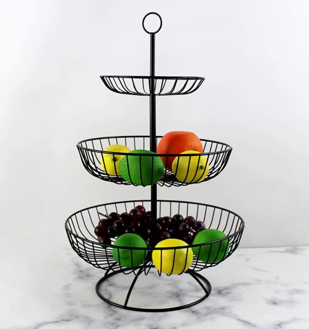 Bekith Frutero de 3 Pisos Vintage Cesta de Frutas Desmontable Niveles de Metal para Verduras y Frutas Frescas