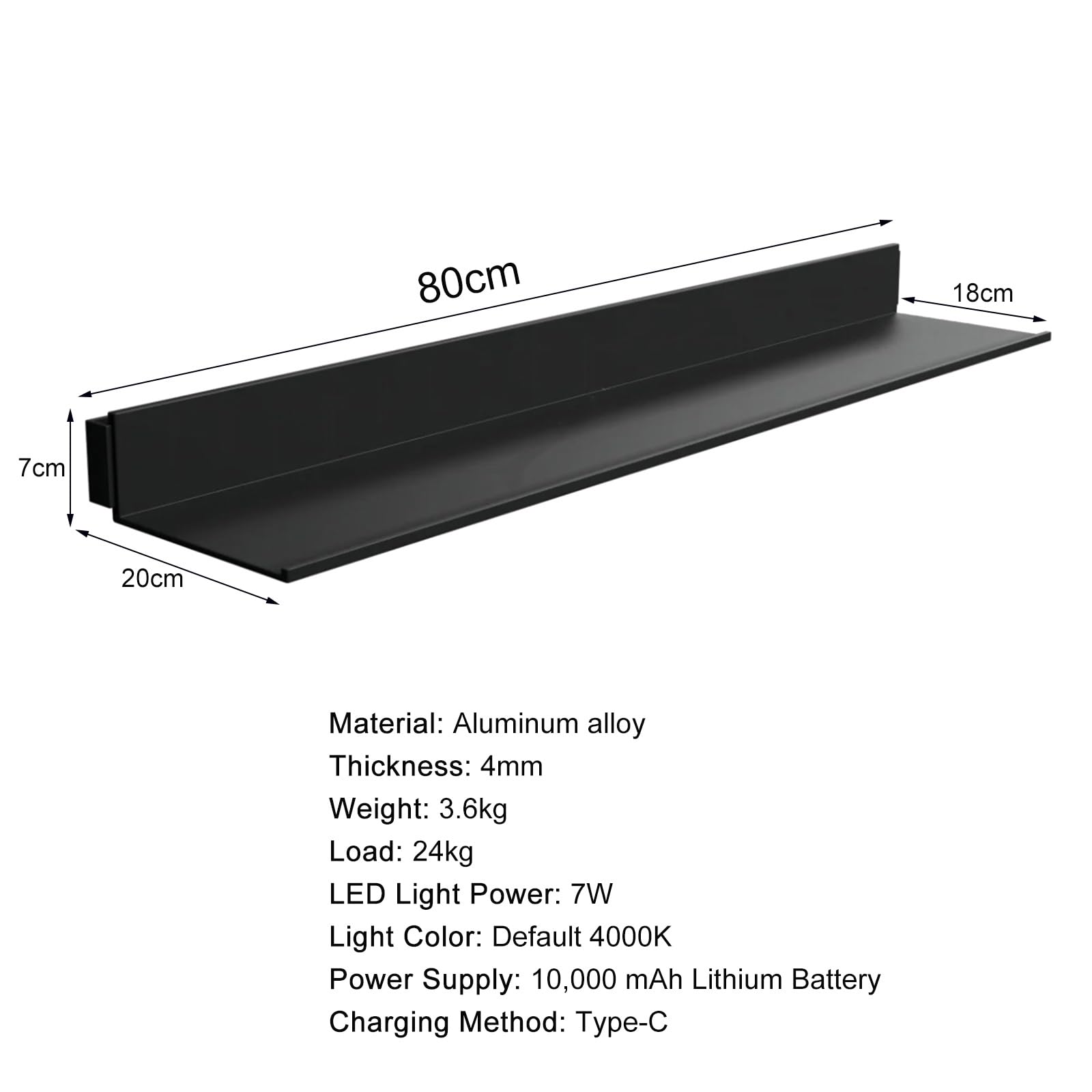 Estantes Flotantes para Pared, Estante de Pared de Aleación de Aluminio con Luz LED, Batería de Litio Incorporada, Estante de Exhibición Iluminado para Dormitorio/Sala de Estar/Cocina/Bar/Encimera(Gol