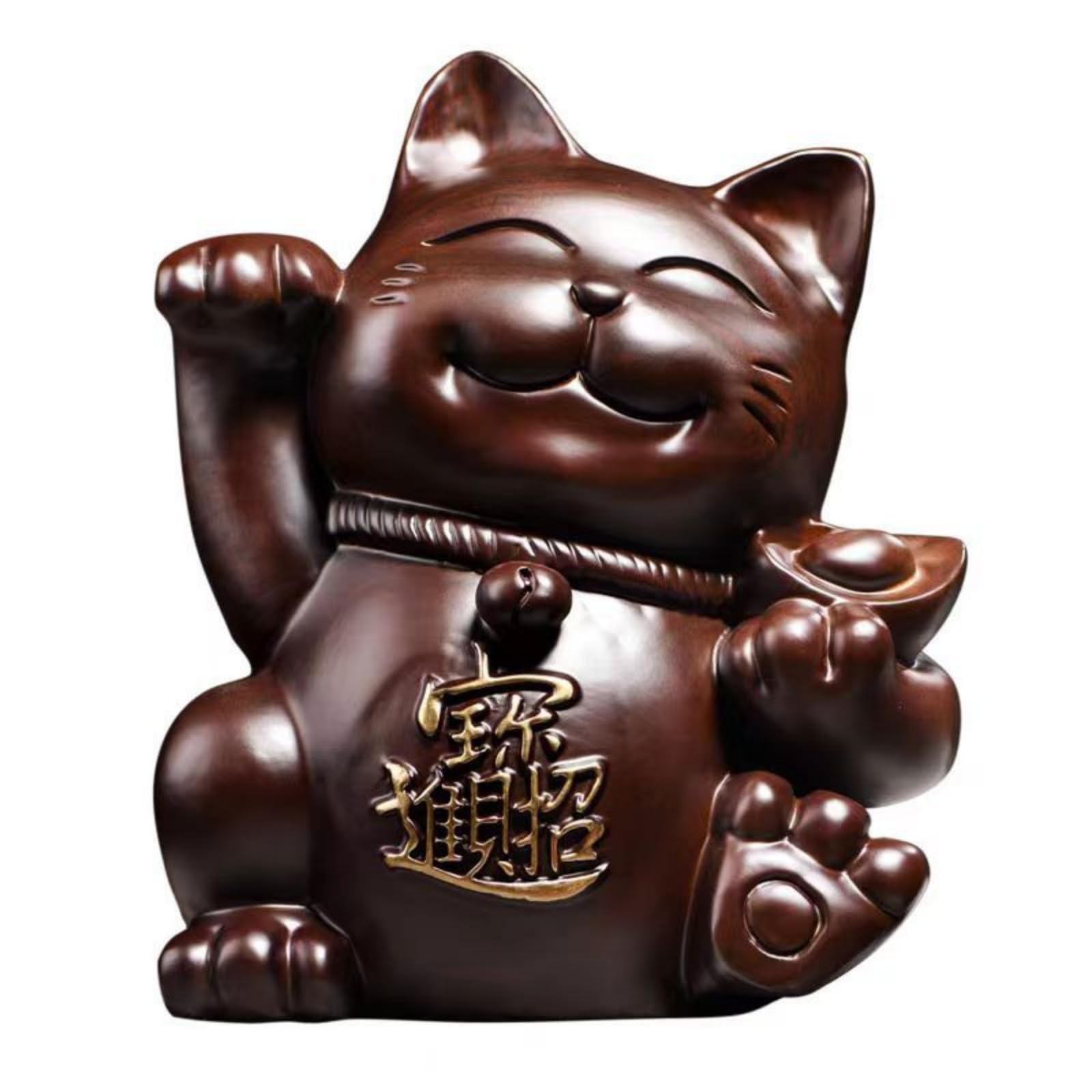 木彫り招き猫縁起物商売繁盛木製猫の彫刻 インテリア置物