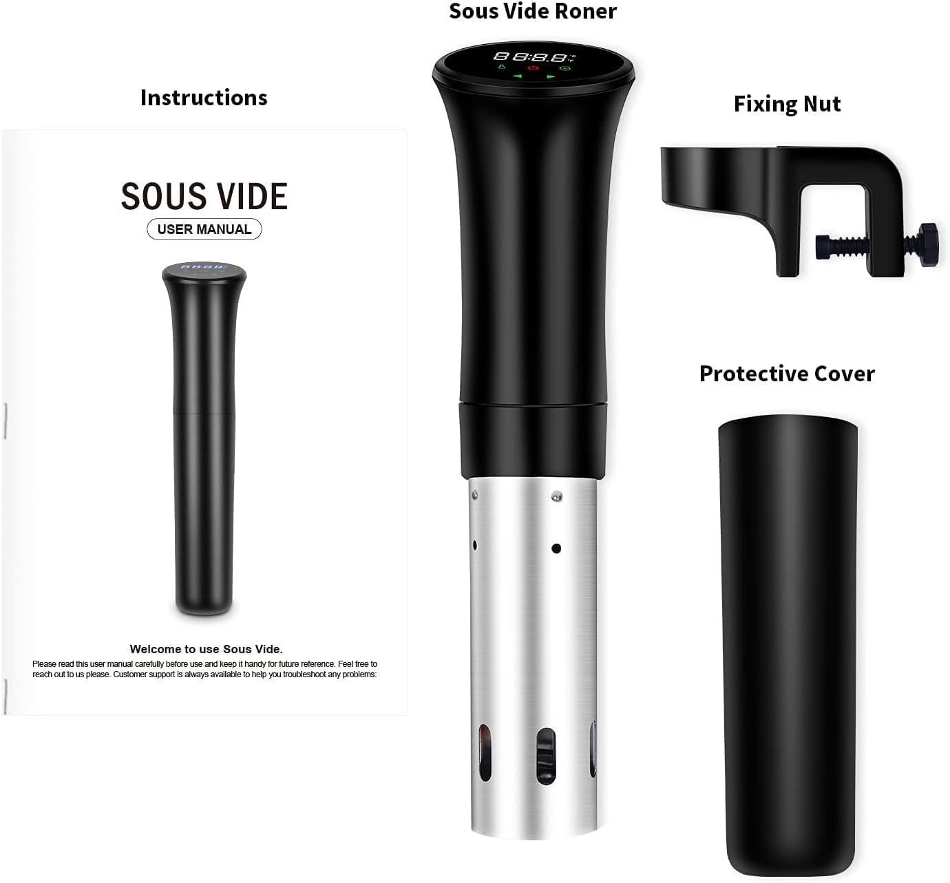 Sous vide Sous-vide Garer, precyzyjny garnek do gotowania, cyrkulator zanurzenia, wydajna, cicha cyrkulacja wody, niski poziom oleju i niskotłuszczowy, zdrowe odżywianie, czarny (wielokrotnego użytku)