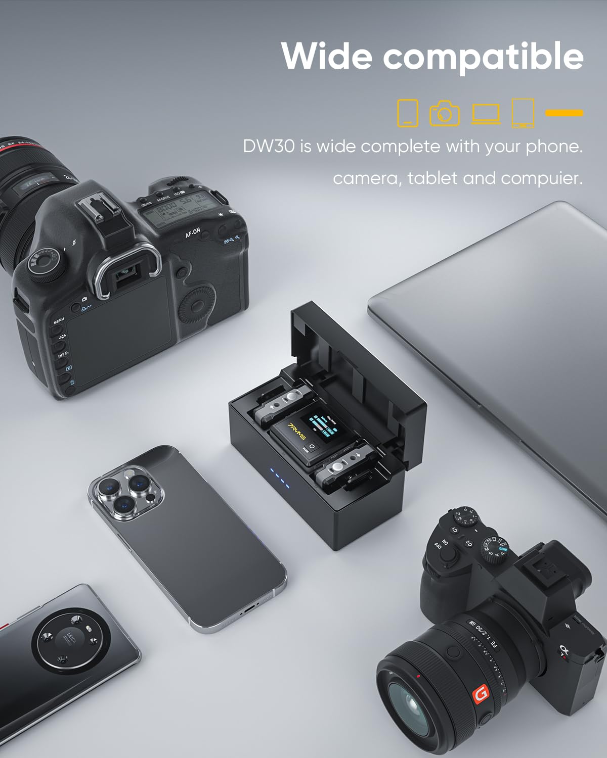 7RYMS Microfono Wireless Lavalier, iRAY DW30 2.4GHz On-Board Microfono Lavalier con Charging Case Senza Fili per Smartphone,iPhone,Android,DSLR Reflex,Videocamera,Tablet,Computer