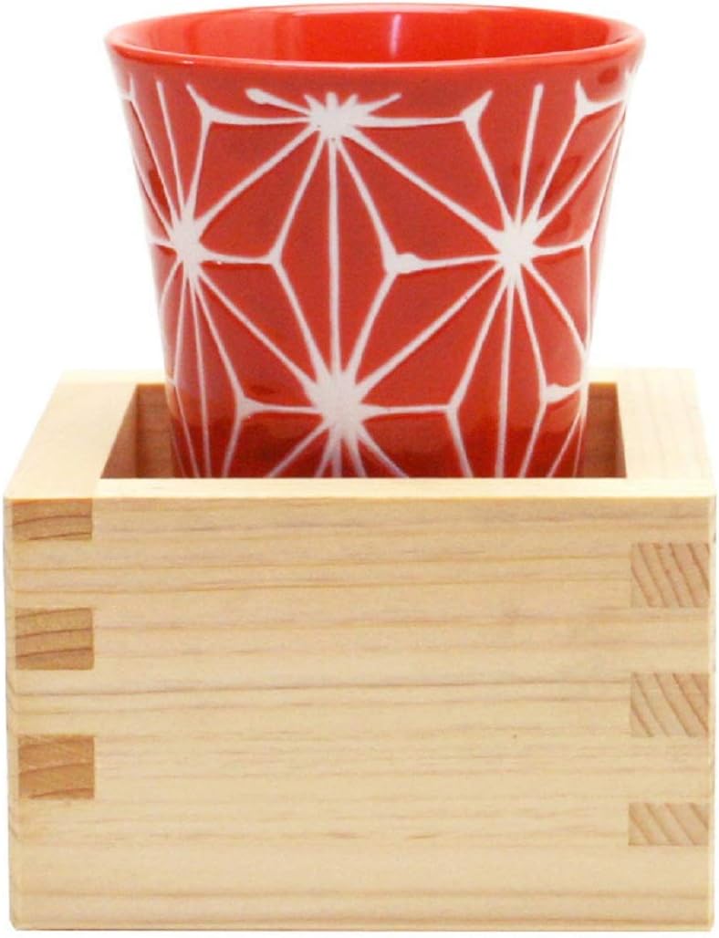 Yamaki Ikai Japanese Pattern Sake Cup, Hemp Leaf Cup (Vermilion)