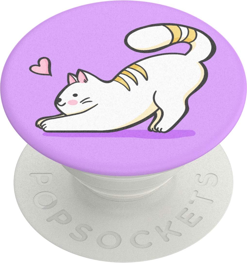 PopSockets PopGrip: Phone Grip and Phone Stand, Collapsible, Swappable Top, Yoga Cat