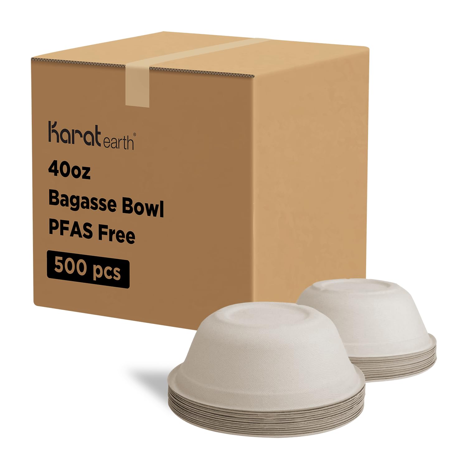 KARAT EARTHPFAS Free Bagasse Round Bowl, Druable and Microwaveable, Natural color - 500 pcs (40oz)