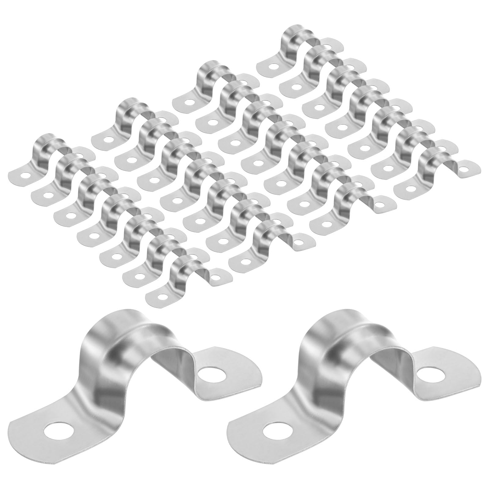 M METERXITY 30-Pack Conduit Clamps, 1/2 in Stainless Steel Rigid Pipe Strap M12 U Bracket Pipe Clamps with 2 Holes for Plumbing/Conduit/Cables Installation, U-Tube Tension Clips