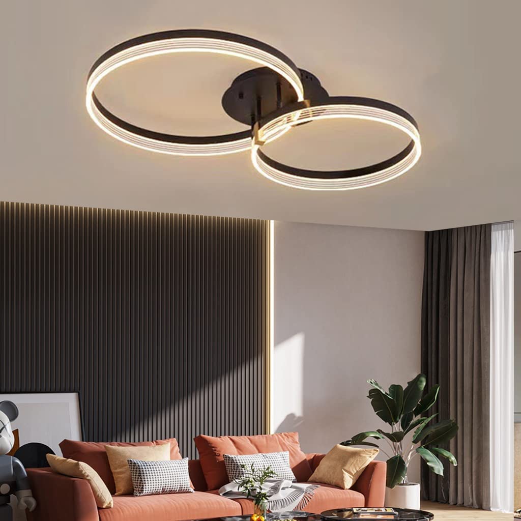 LED Ceiling Light Large Interior Creativity Black Modern Dimmable Rings Ceiling Lamp Metal Acrylic Round Chandelier Living Room Kitchen Bedroom Lights Office Kids Room Lighting (Color : 40+50cm)