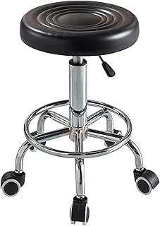 PU Leather Round Rolling Stool with Foot Rest Swivel Height Adjustment Spa Drafting Salon Tattoo Work Office Massage Stools Task Chair with Wheels,D Full Moon