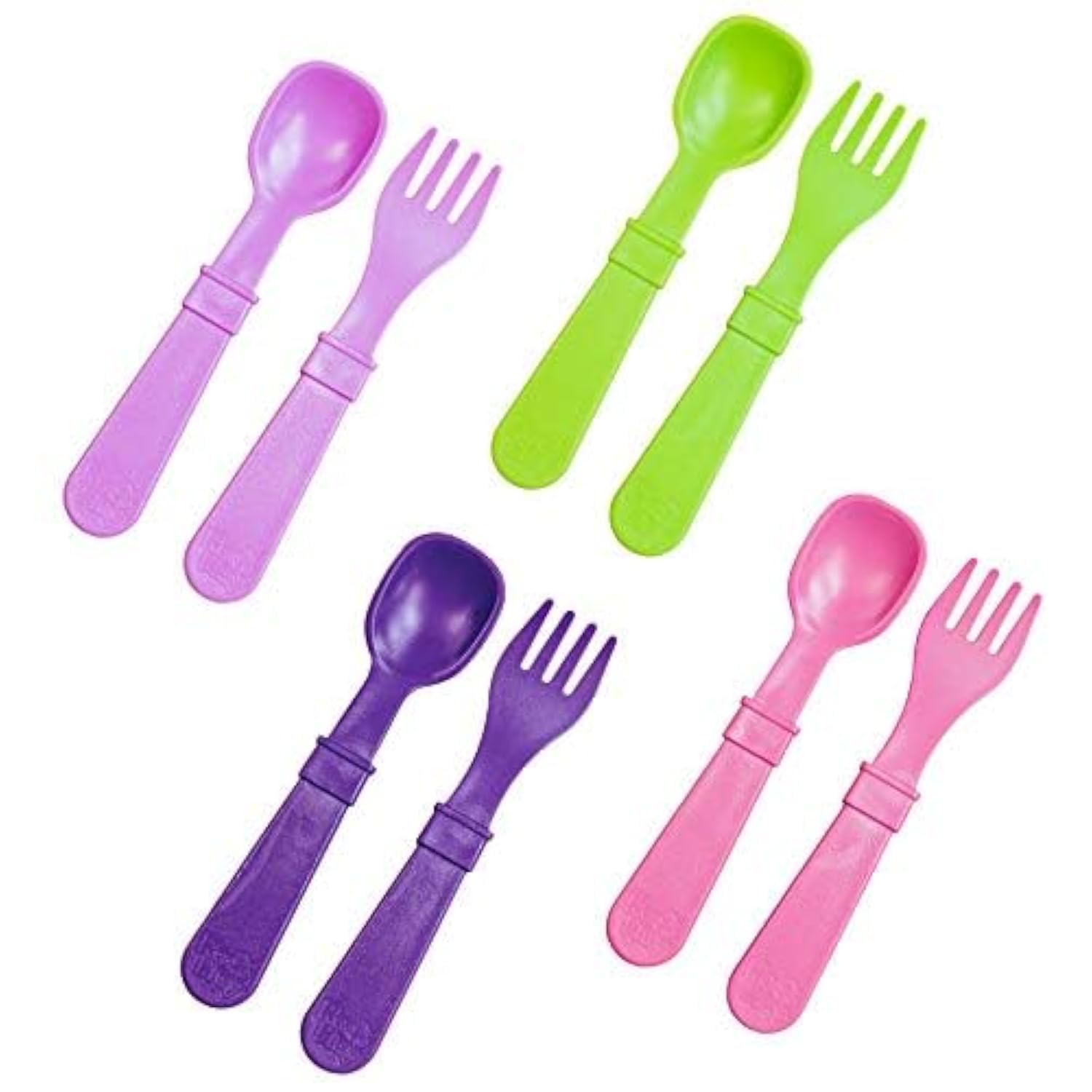 Re-PlayMade in USA Toddler Forks and Spoons, Pack of 8 Without Carrying Case - 4 Kids Forks with Rounded Tips and 4 Deep Scoop Toddler Spoons - Butterfly