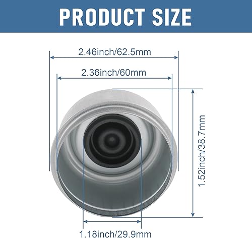 Miniatura 3 de 4 piezas de tapas antipolvo para cojinetes de cubo de remolque de 2.44 pulgadas con 4 tapones de goma adicionales, tapas antipolvo para cubo de