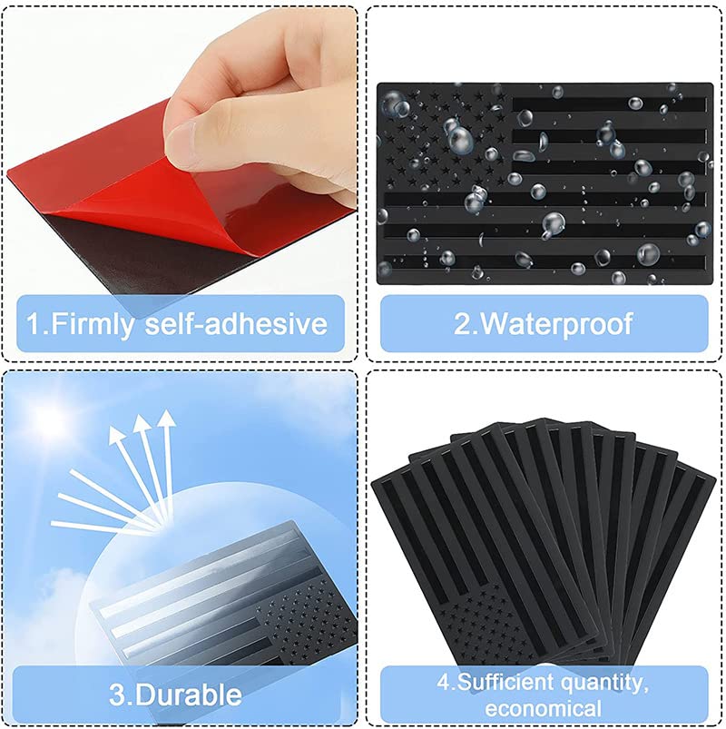 Image of Embossed 3D Metal All Black American Flag Emblem Decal Stickers (1 Pair), Matte Black (5 inch x 3 inch) Patriotic US Flag Car Decals Bumper Stickers for Truck, Window, Motorcycle