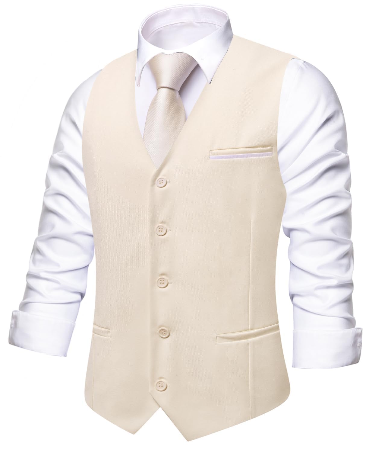 Hi-Tie Men's Formal Suit Vest Solid Fit Vest for Men 3 Pockets V Neck Waistcoat Business Wedding Casual