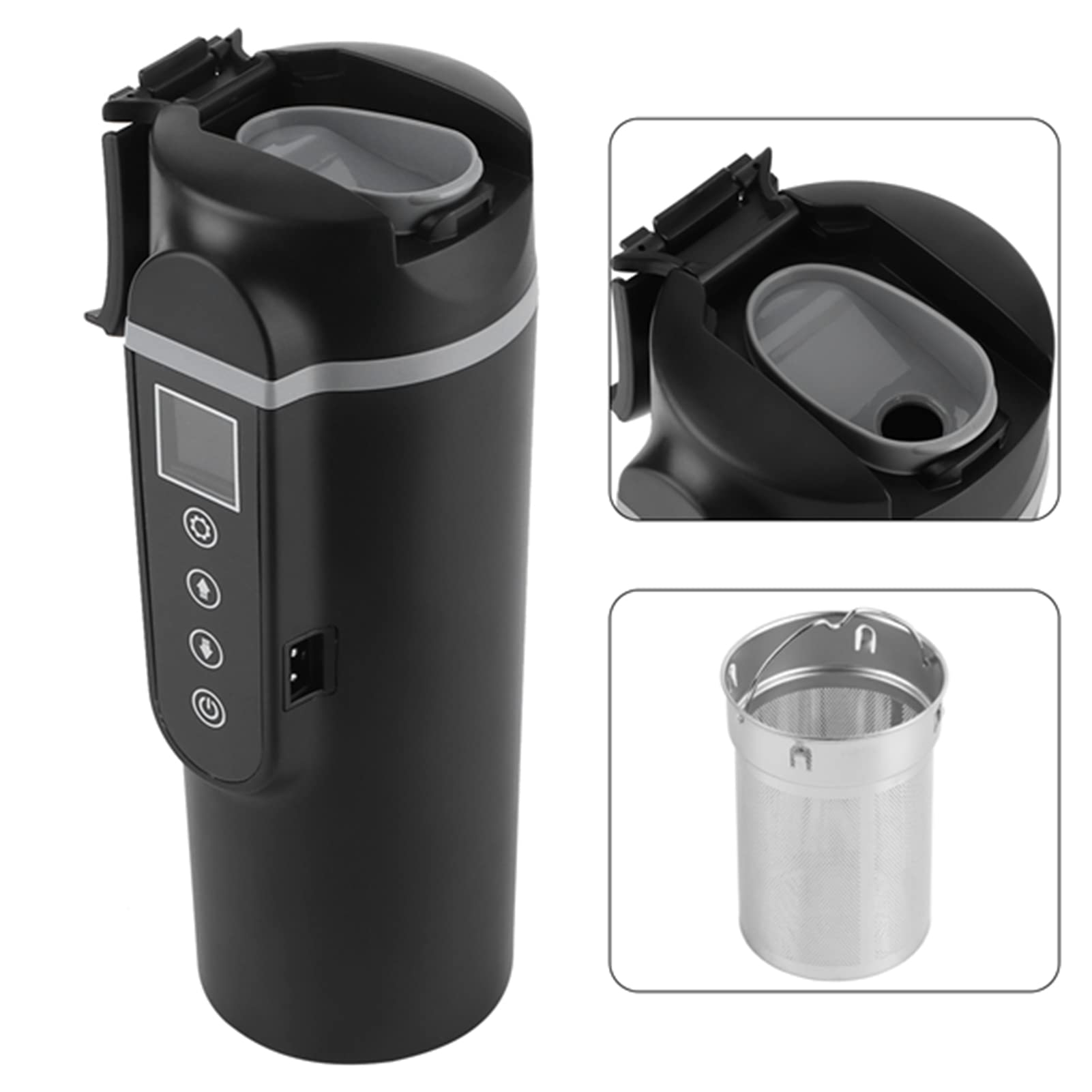Yctze Kubek do Podgrzewania Samochodu - Kubek na wodę ze Stali Nierdzewnej 500 Ml z Inteligentnym Wyświetlaczem Temperatury LCD, Szybkie Nagrzewanie 12 V/24 V ze szczoteczką - Akcesoria Samochodowe