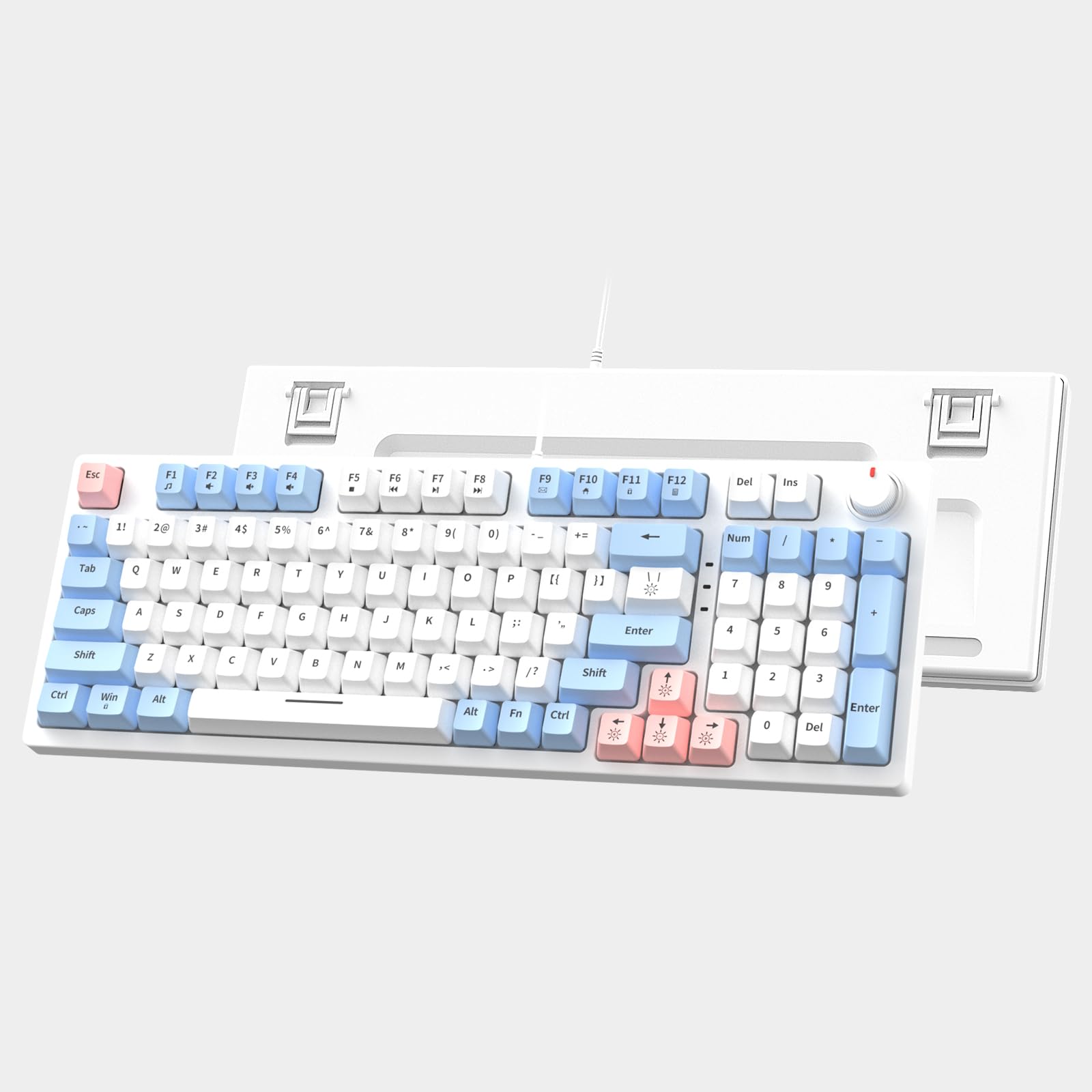 Mechanical Keyboard, Wired LED Backlit Compact Keyboard with Number Pad and Volume Control Knob, Red Switch, Anti-Ghosting, Gaming Mechanical 96 Keys for Computer/Laptop (Blue & White & Pink)