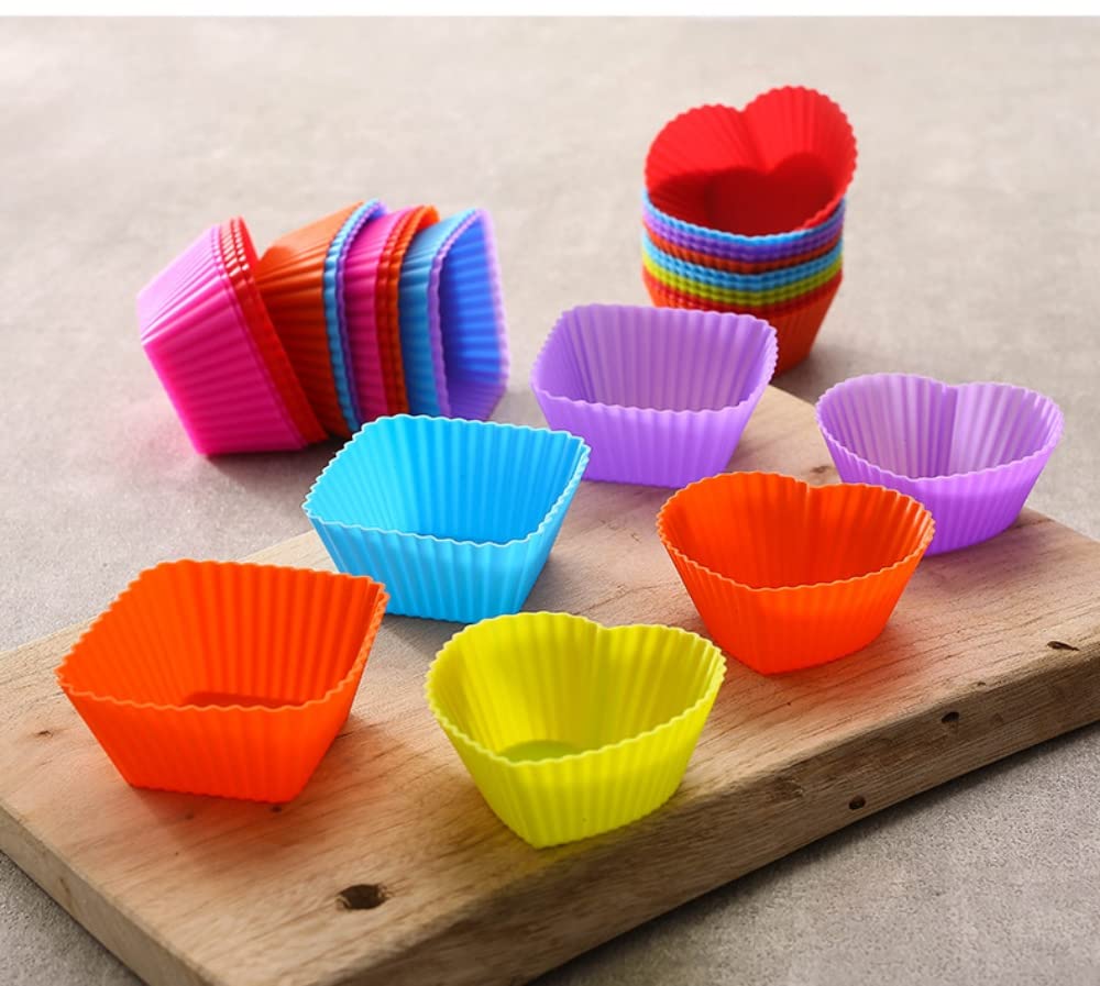 Kubki do pieczenia muffinek wielokrotnego użytku kwadratowe i w kształcie serca silikonowe formy do babeczek mini nieprzywierające wkładki do babeczek truflowe czekoladowe foremki do